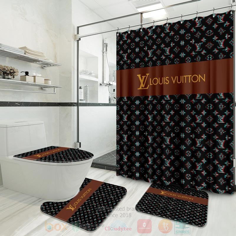 Louis_Vuitton_Brown_Logo_Black_Inspired_Luxury_Shower_Curtain_Set