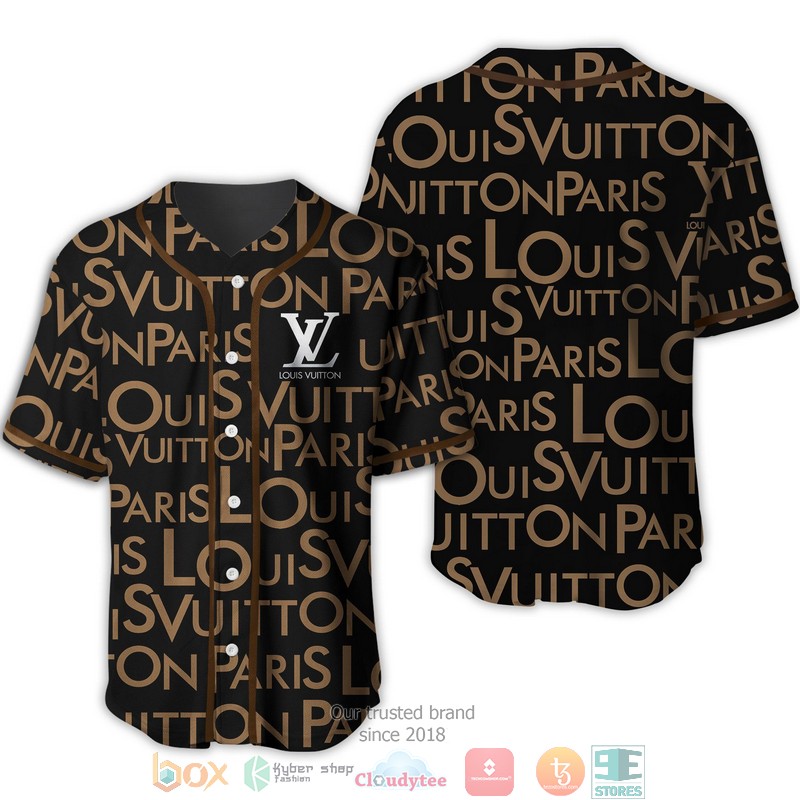 Louis_Vuitton_Brown_letter_pattern_black_Baseball_Jersey