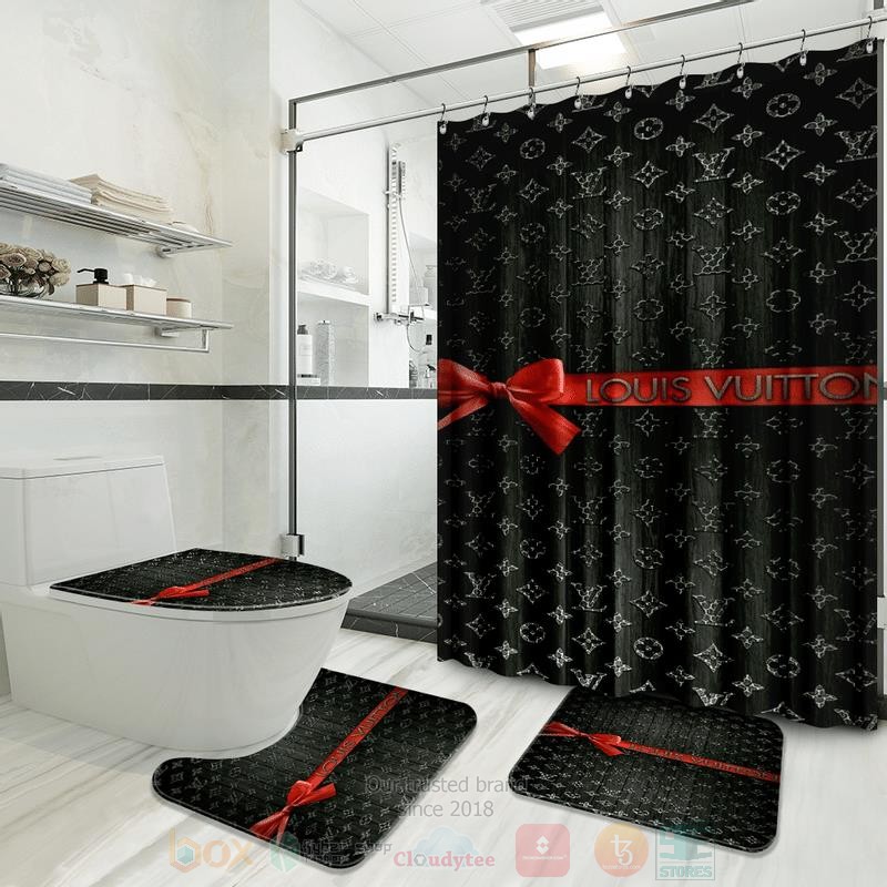 Louis_Vuitton_Dark_Green-Red_Logo_Inspired_Luxury_Shower_Curtain_Set