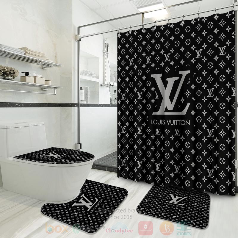 Louis_Vuitton_Grey-Black_Pattern_Logos_Inspired_Luxury_Shower_Curtain_Set