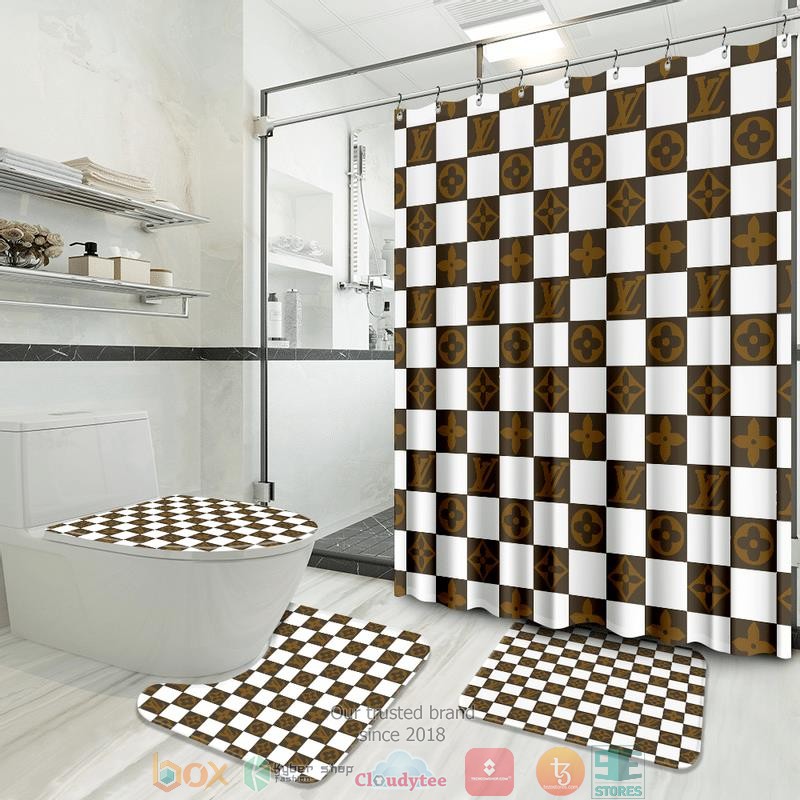 Louis_Vuitton_High-end_brand_checked_pattern_white_brown_Shower_Curtain_Sets