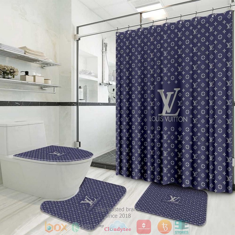 Louis_Vuitton_High-end_brand_logo_blue_Shower_Curtain_Sets