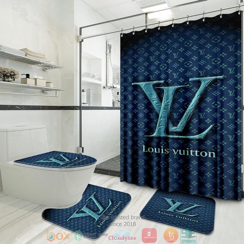Louis_Vuitton_High-end_brand_logo_blue_pattern_Shower_Curtain_Sets