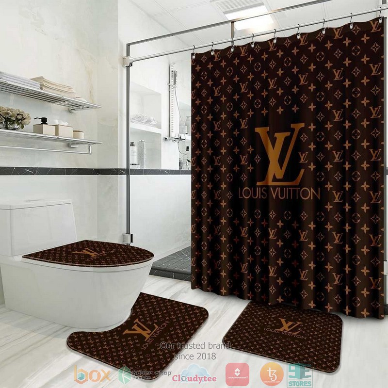 Louis_Vuitton_High-end_brand_logo_dark_brown_pattern_Shower_Curtain_Sets