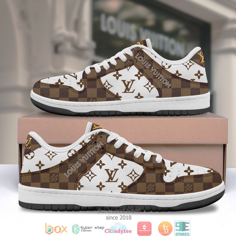 Louis_Vuitton_LV_Caro_pattern_brown_white_Low_top_Air_Jordan_Sneaker_Shoes