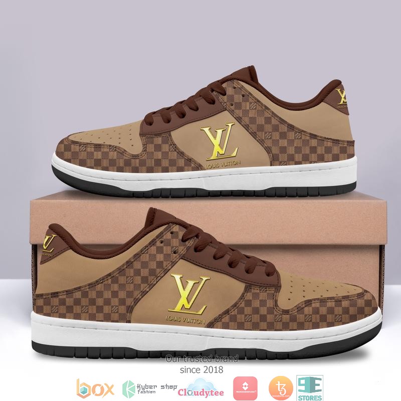 Louis_Vuitton_LV_Gold_logo_cara_pattern_brown_Low_top_Air_Jordan_Sneaker_Shoes