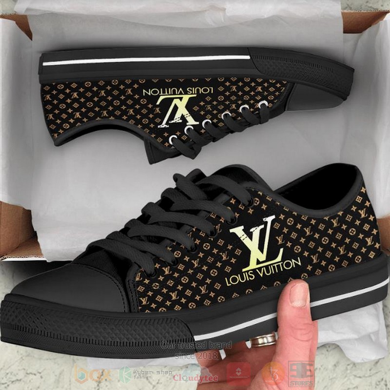 Louis_Vuitton_Luxury_brand_black_gold_pattern_canvas_low_top_shoes