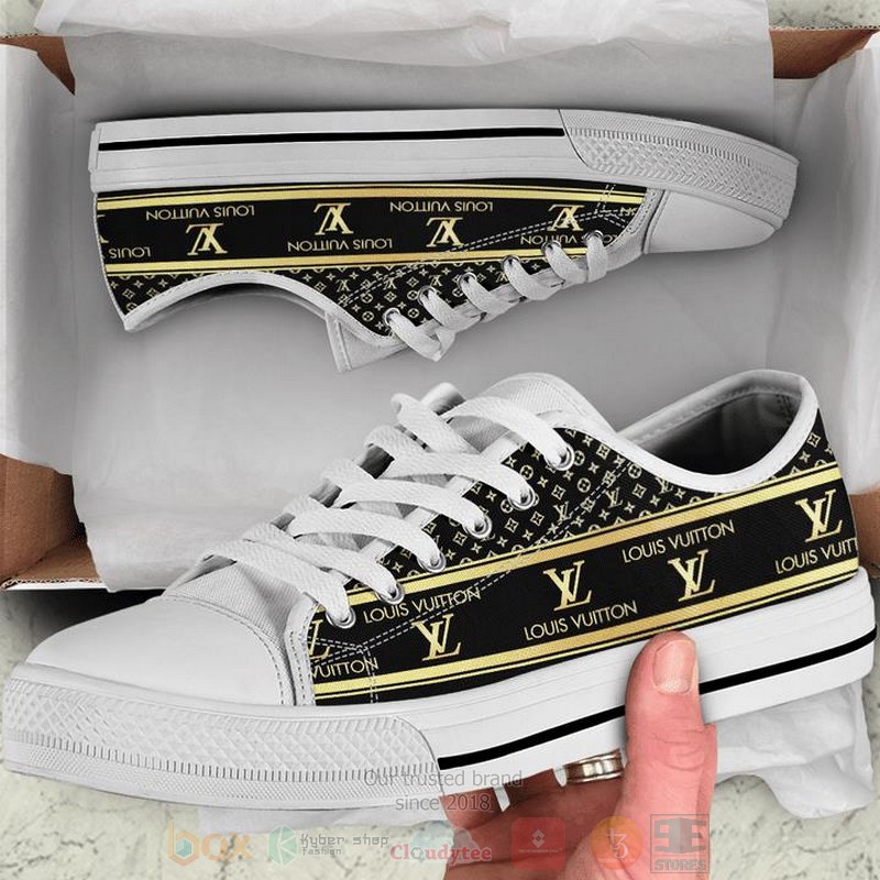 Louis_Vuitton_Luxury_brand_gold_black_pattern_canvas_low_top_shoes