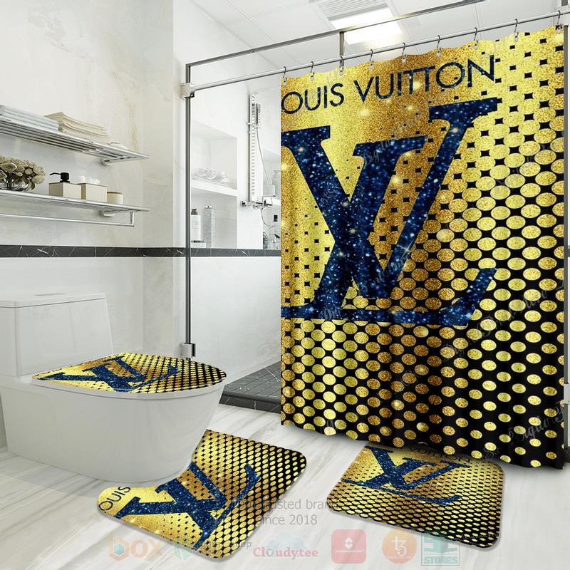 Louis_Vuitton_Navy_Logo_Yellow_Inspired_Luxury_Shower_Curtain_Set