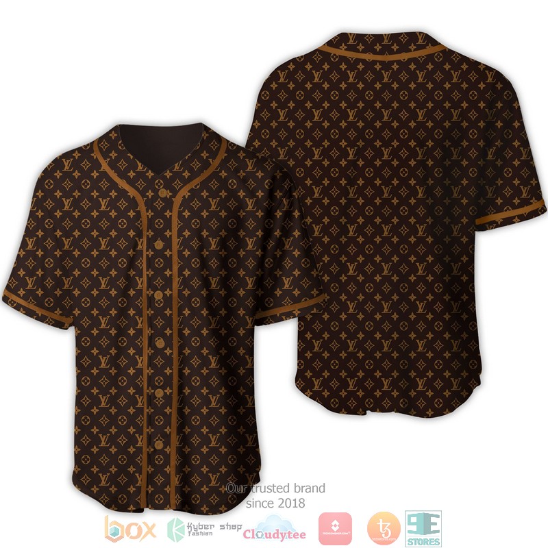 Louis_Vuitton_Orange_logo_pattern_dark_brown_Baseball_Jersey