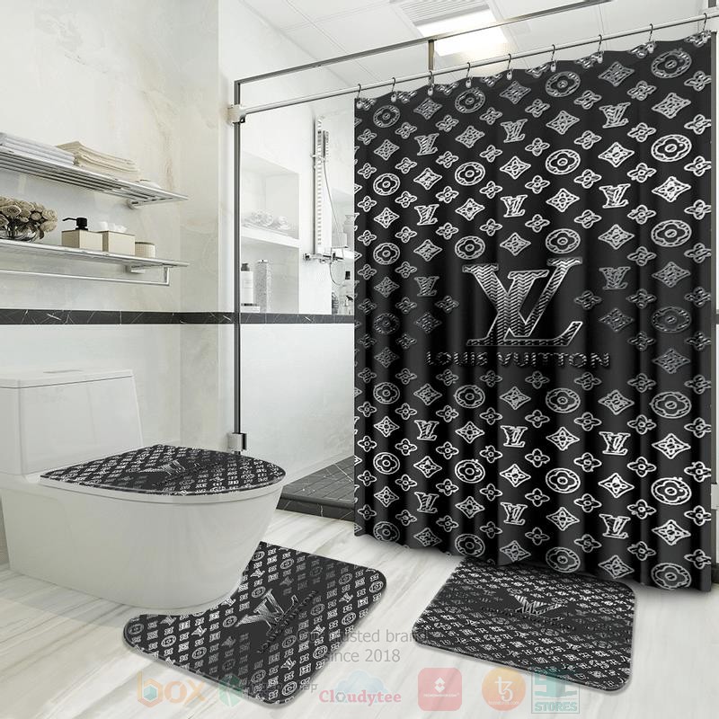 Louis_Vuitton_Pattern_Grey-Black_Color_Inspired_Luxury_Shower_Curtain_Set