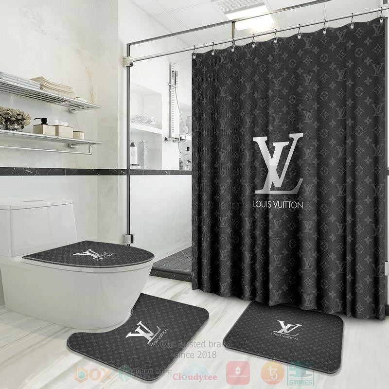 Louis_Vuitton_White_Logo_Dark_Grey_Inspired_Luxury_Shower_Curtain_Set