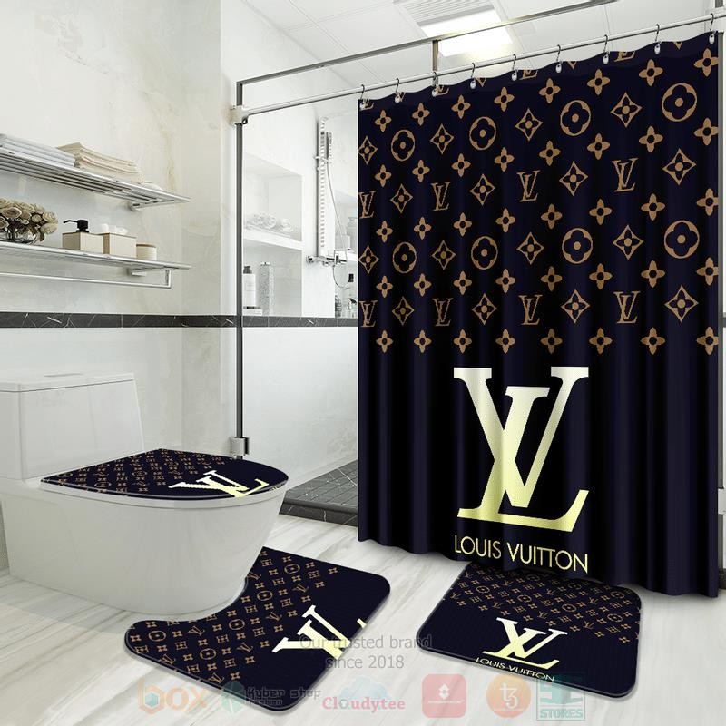 Louis_Vuitton_Yellow-Black-Brown_Inspired_Luxury_Shower_Curtain_Set
