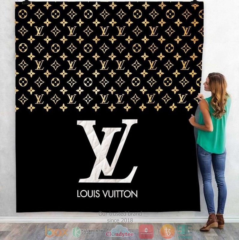 Louis_Vuitton_Yellow_pattern_black_quilt_blanket