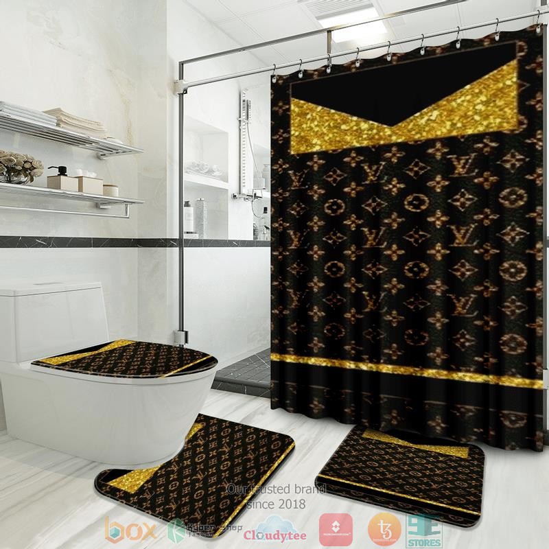 Louis_Vuitton_black_gold_pattern_Shower_Curtain_Sets
