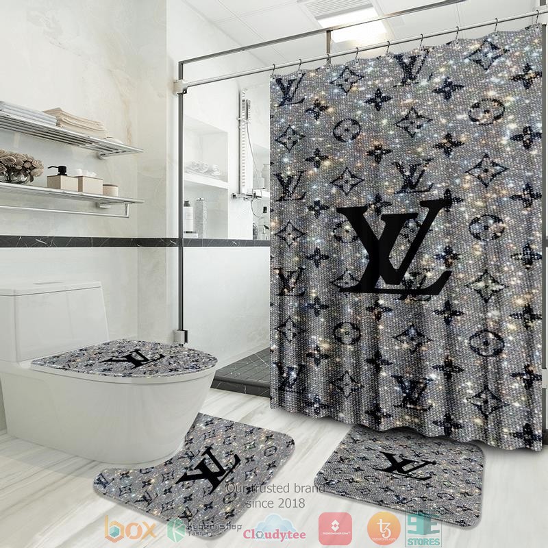 Louis_Vuitton_bling_pattern_grey_Shower_Curtain_Sets
