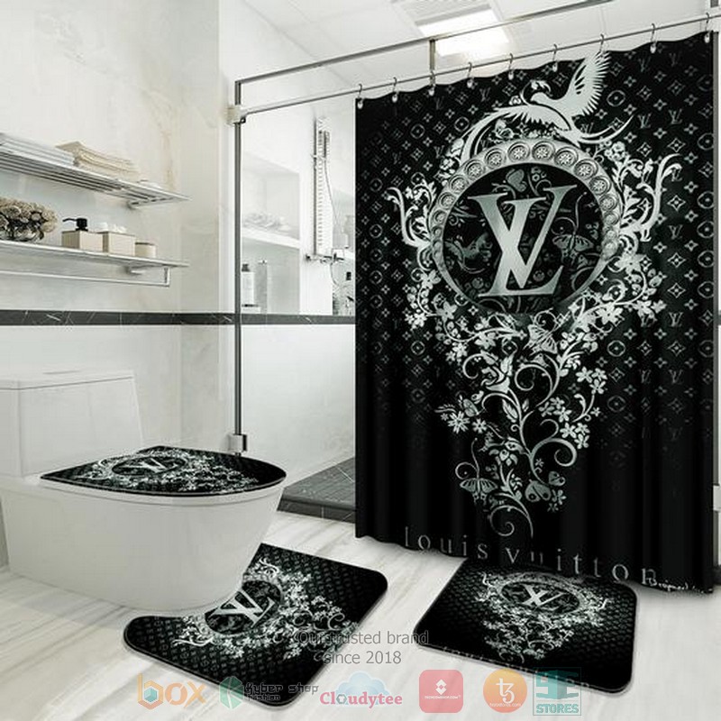 Louis_Vuitton_brand_flowers_black_shower_curtain_set