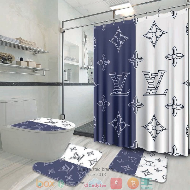 Louis_Vuitton_brand_pattern_blue_white_Shower_Curtain_Sets