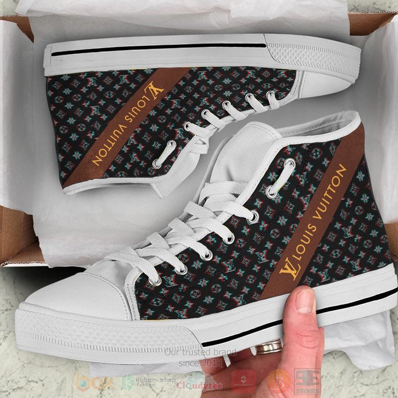 Louis_Vuitton_brown_logo_black_pattern_white_canvas_high_top_shoes