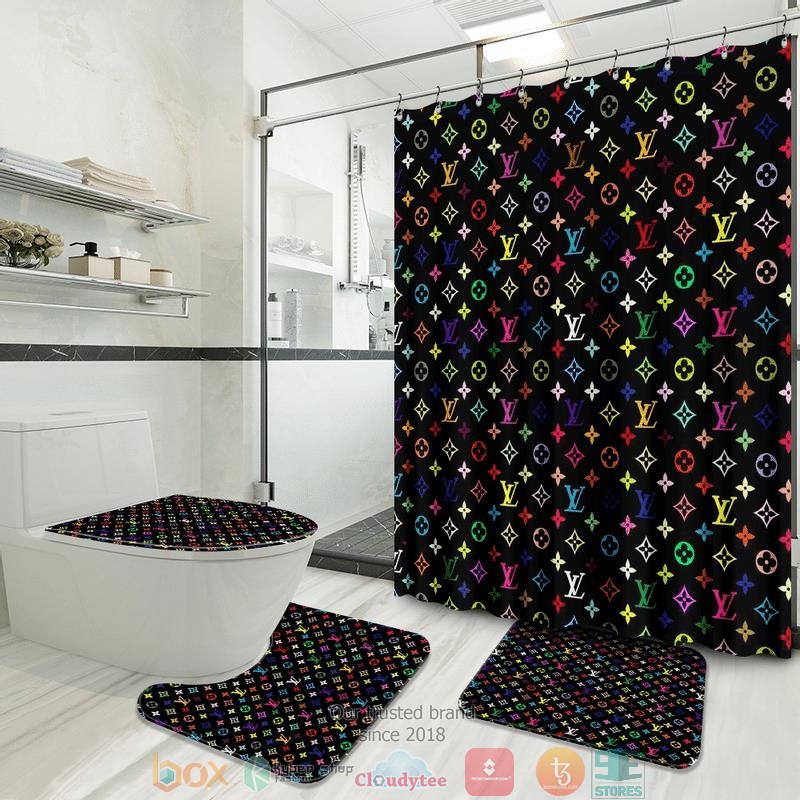 Louis_Vuitton_colorful_pattern_black_Shower_Curtain_Sets