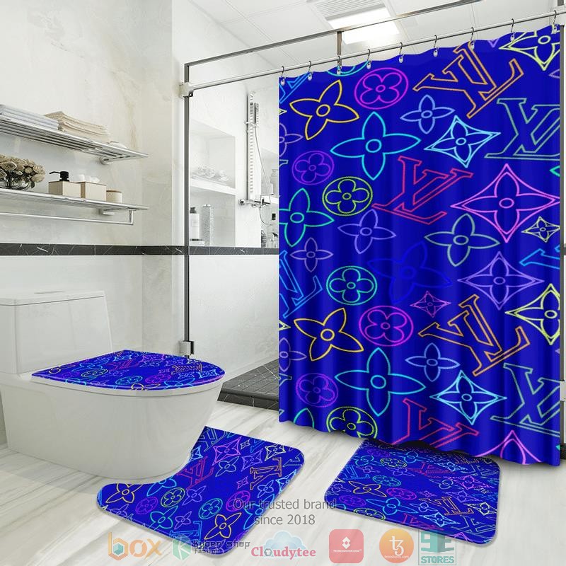 Louis_Vuitton_neon_pattern_blue_Shower_Curtain_Sets