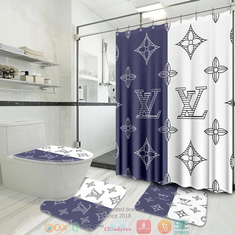 Louis_Vuitton_pattern_blue_white_Shower_Curtain_Sets