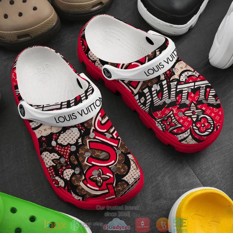 Louis_Vuitton_pattern_red_Crocband_Clog_Shoes
