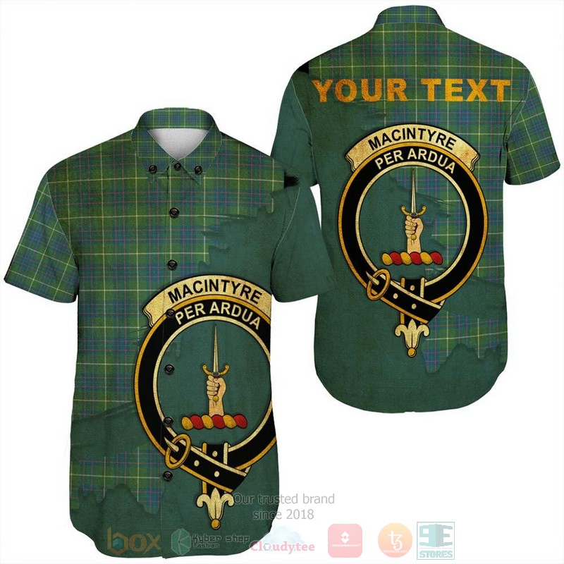 MacIntyre_Hunting_Modern_Tartan_Crest_Custom_Name_Short_Sleeve_Hawaiian_Shirt