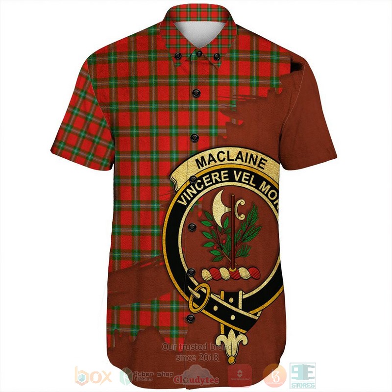MacLaine_of_Loch_Buie_Tartan_Crest_Custom_Name_Short_Sleeve_Hawaiian_Shirt_1