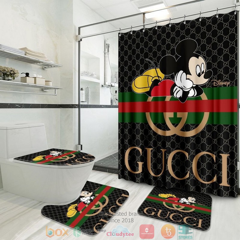 Mickey_Mouse_Disney_Gucci_luxury_brand_black_pattern_Shower_Curtain_Sets