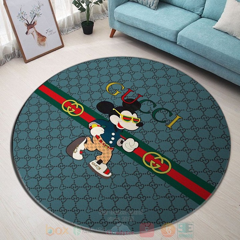 Mickey_Mouse_Gucci_brand_blue_pattern_round_rug