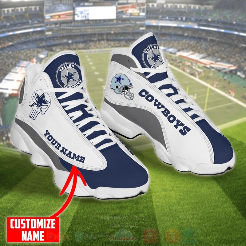NFL_Dallas_Cowboys_Punisher_Skull_Custom_Name_Air_Jordan_13_Shoes_1