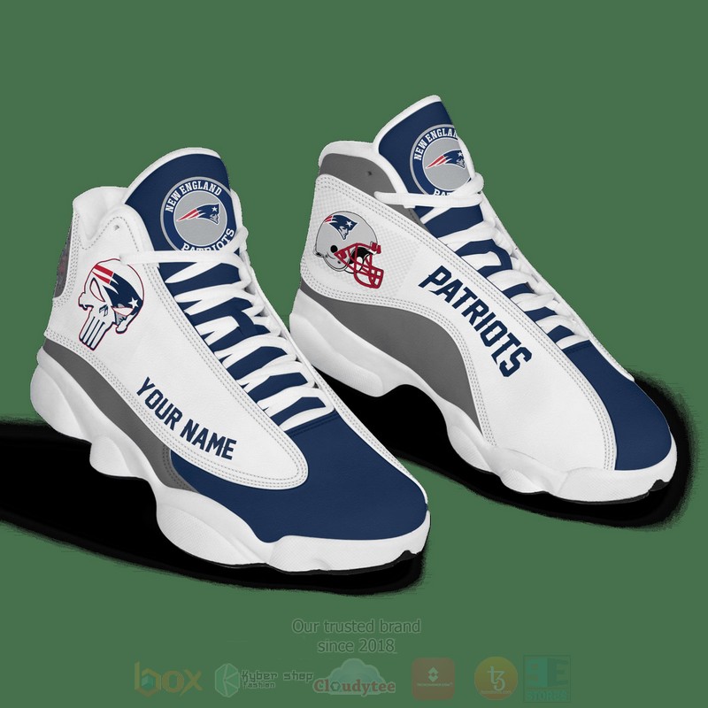 NFL_New_England_Patriots_Punisher_Skull_Custom_Name_Air_Jordan_13_Shoes