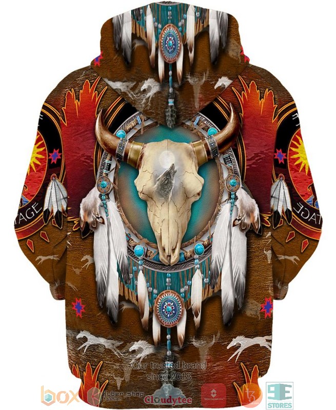 Native_Bison_Skull_brown_3D_Shirt_Hoodie_1
