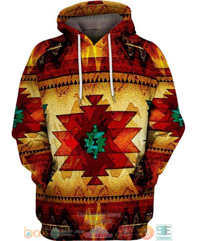 Native_Pattern_red_yellow_3D_Shirt_Hoodie