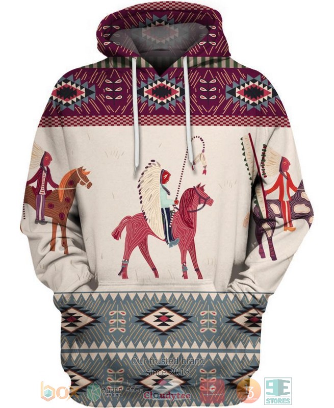 Native_Pattern_white_red_3D_Shirt_Hoodie
