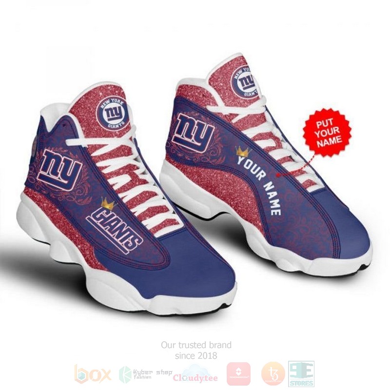 New_York_Giants_Football_NFL_Custom_Name_Red_Air_Jordan_13_Shoes