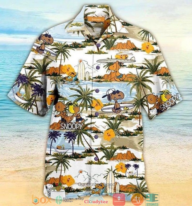 Snoopy_And_Friends_Brown_Skin_Beach_Cartoon_Peanuts_Short_Sleeve_Hawaiian_Shirt