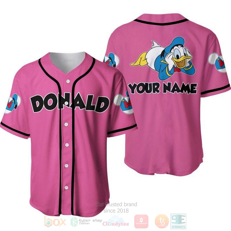 Personalized_Chilling_Donald_Duck_Disney_All_Over_Print_Pink_Baseball_Jersey
