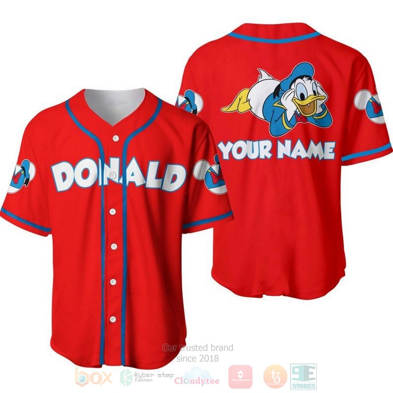 Personalized_Chilling_Donald_Duck_Disney_All_Over_Print_Red_Baseball_Jersey