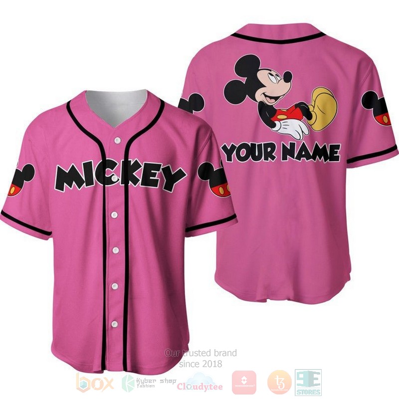 Personalized_Chilling_Mickey_Mouse_Disney_All_Over_Print_Pink_Baseball_Jersey