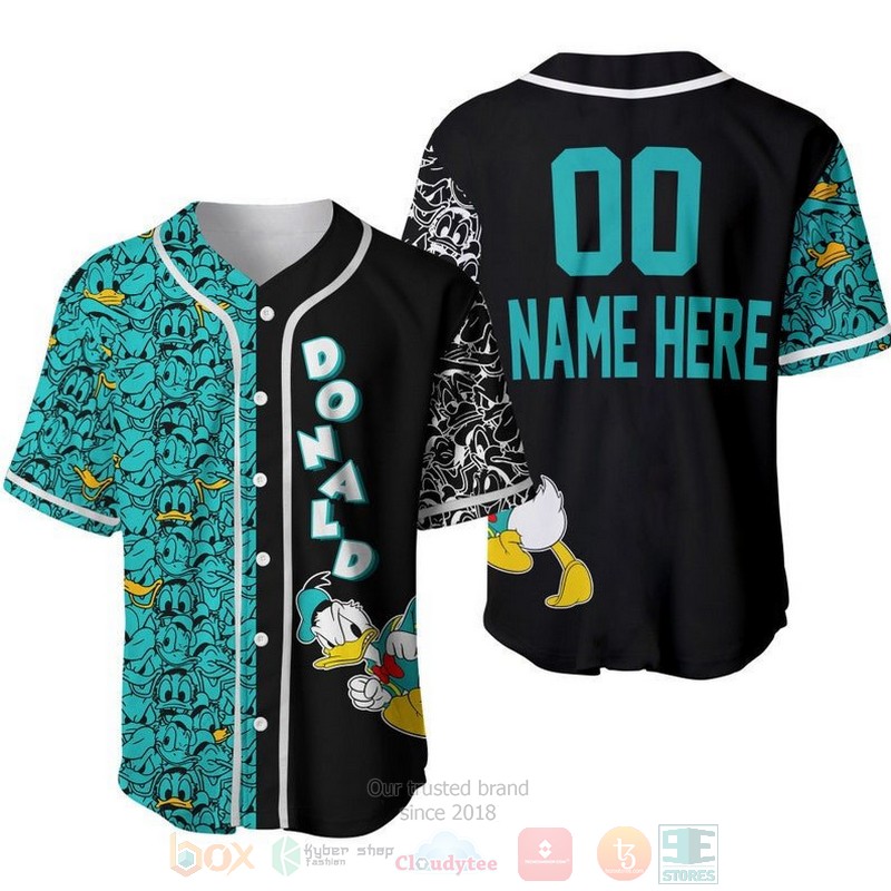 Personalized_Donald_Duck_Pattern_All_Over_Print_Black__Turquoise_Baseball_Jersey