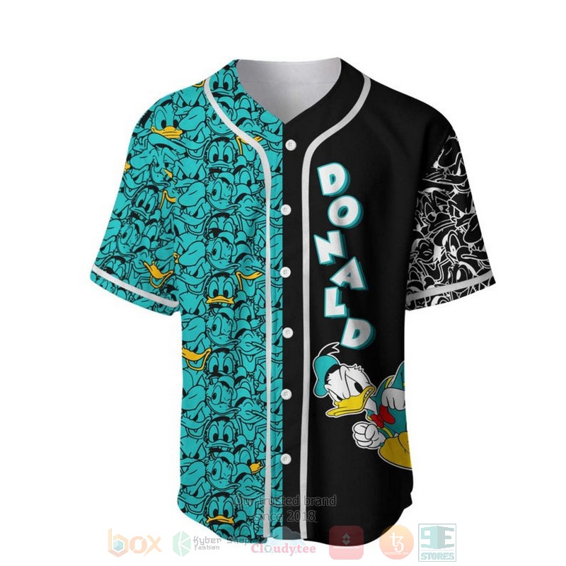 Personalized_Donald_Duck_Pattern_All_Over_Print_Black__Turquoise_Baseball_Jersey_1