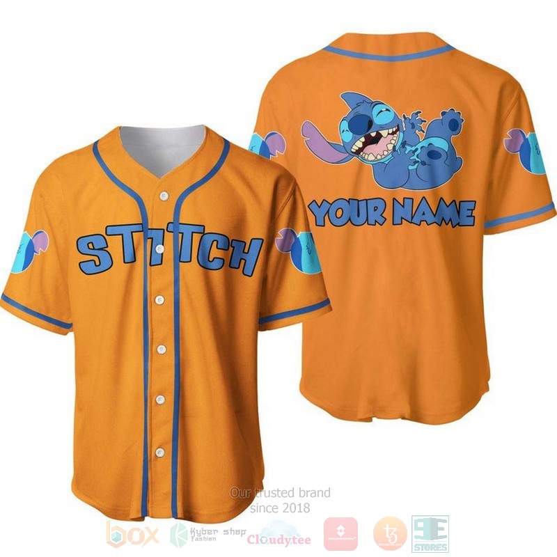 Personalized_Happy_Stitch_Disney_All_Over_Print_Orange_Baseball_Jersey