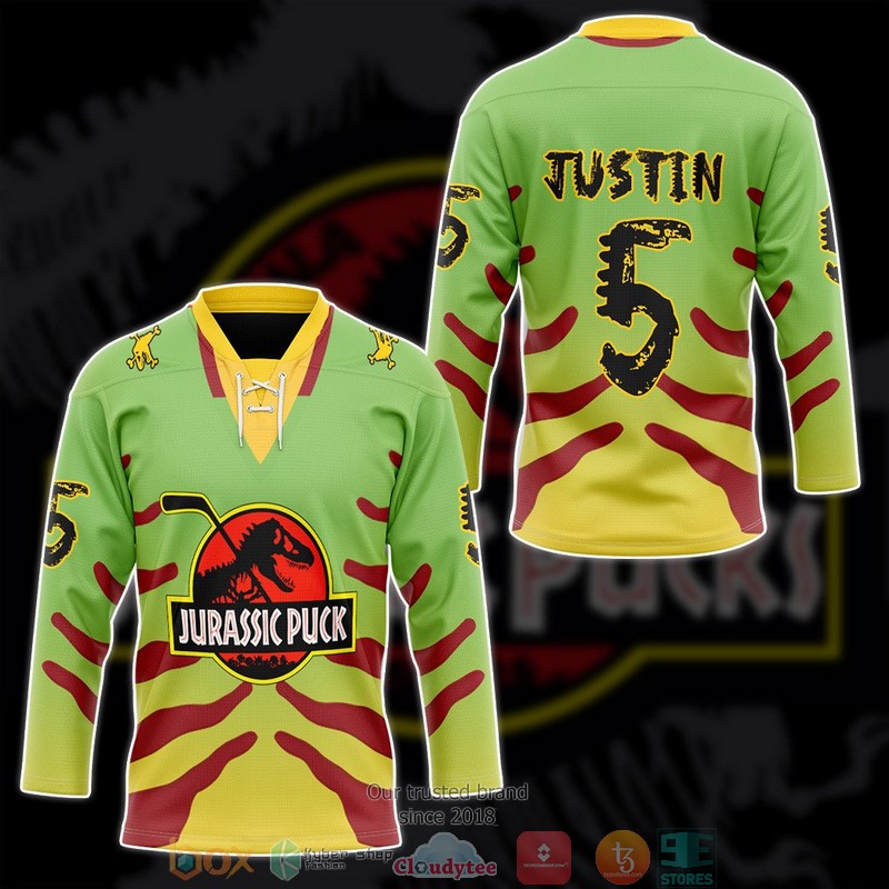Personalized_Jurassic_Puck_golf_green_Hockey_Jersey_Shirt