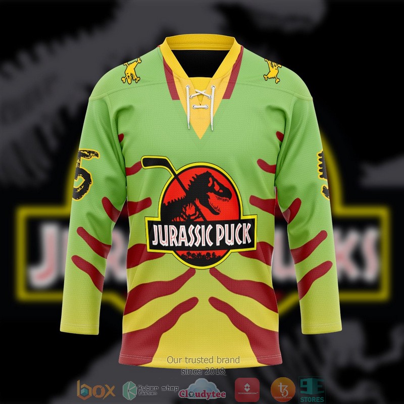 Personalized_Jurassic_Puck_golf_green_Hockey_Jersey_Shirt_1