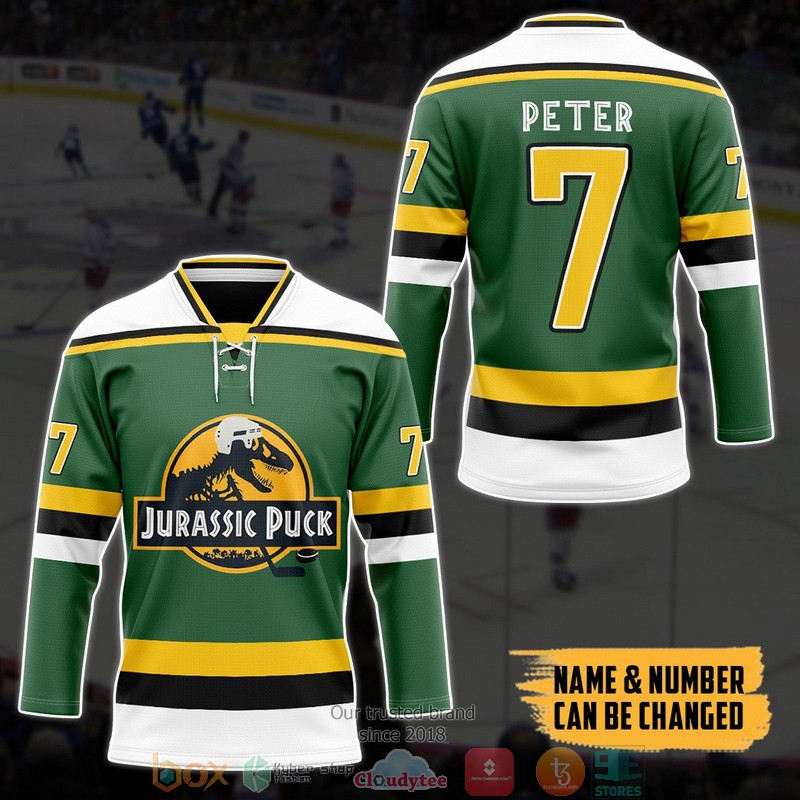 Personalized_Jurassic_Puck_green_Hockey_Jersey_Shirt