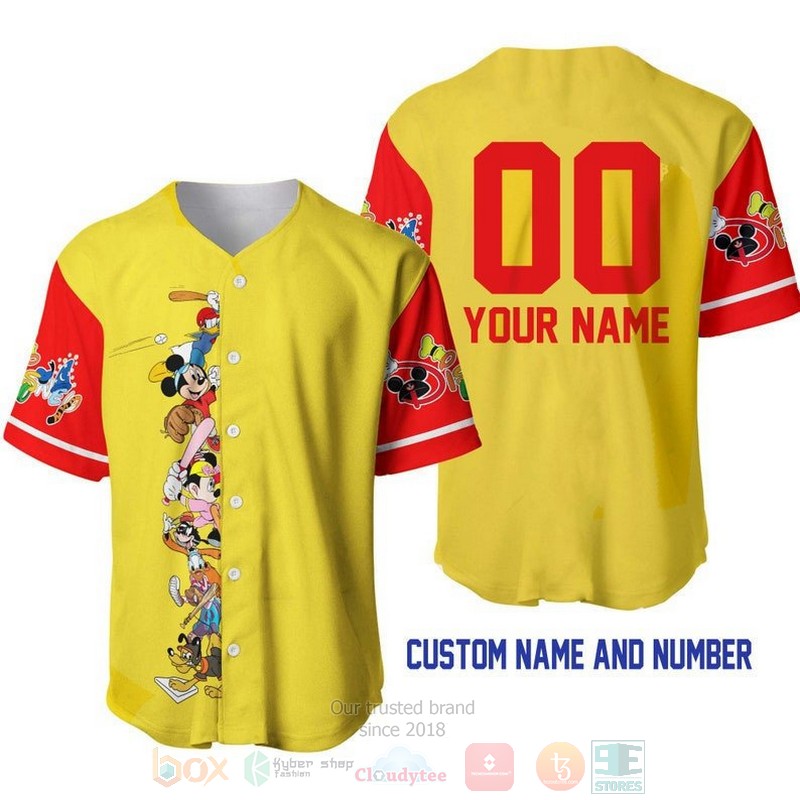 Personalized_Mickey_Minnie__Friends_All_Over_Print_Yellow_Baseball_Jersey