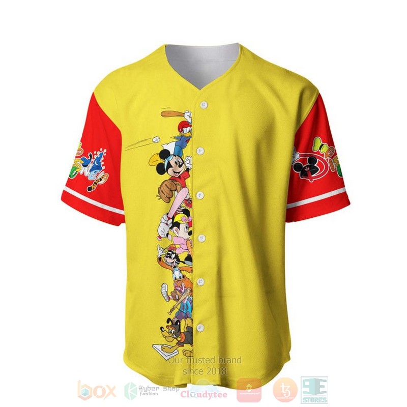 Personalized_Mickey_Minnie__Friends_All_Over_Print_Yellow_Baseball_Jersey_1
