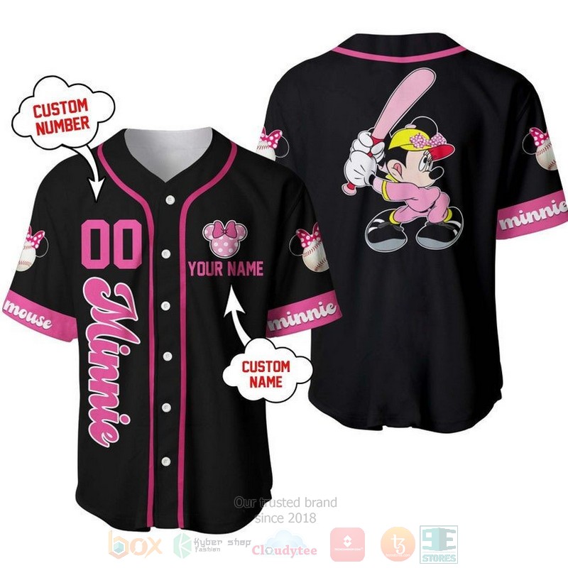 Personalized_Minnie_Mouse_Playing_Baseball_All_Over_Print_Black_Baseball_Jersey